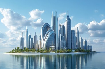 Obraz premium 3D rendering of the city skyline in Dubai with modern buildings and skyscrapers. 