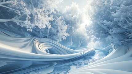 A winter-themed design with a smooth blue background, swirling snow patterns, and delicate frosty edges that add an elegant seasonal touch