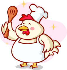 Funny Fat Rooster Wearing Chef Uniform Cartoon Illustration