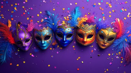 Vibrant carnival masks display festive atmosphere colorful celebration