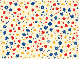Abstract Floral Seamless Pattern. Playful Red, Blue, and Yellow Shapes on a Cream Background, Perfect for Fabric Design, Scrapbooking, Digital Art, Wrapping Paper, and DIY Craft Projects