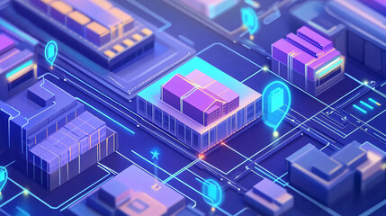 Fototapeta premium Connected logistics system tracking packages in real-time across multiple cities.