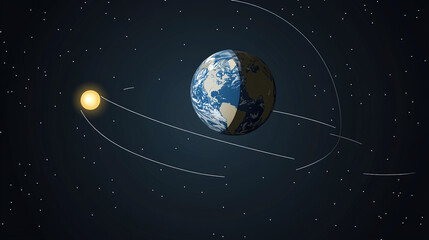 Naklejka premium Earth axis diagram illustration showing the tilt of the Earth's rotational axis relative to its orbital plane, explaining the cause of seasonal changes and the distribution of sunlight.