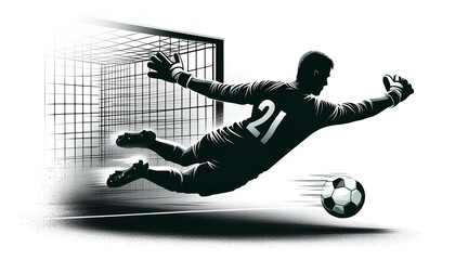  Soccer, the goalkeeper diving to one side while the ball speeds toward the opposite corner