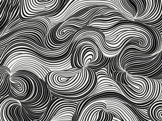 Obraz premium Abstract pattern background with hand drawn swirly lines in black and white