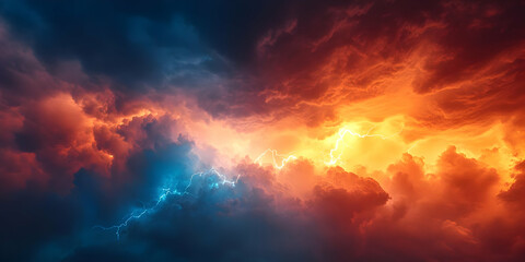 Fototapeta premium Fiery Storm Cloudscape Illustration Lightning Dramatic Sky Background