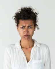 Fototapeta premium A woman with a concerned expression, conveying a sense of worry.