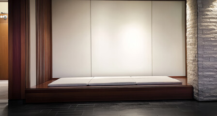 Fototapeta premium Minimalist interior design showcases a tranquil seating area in a modern space