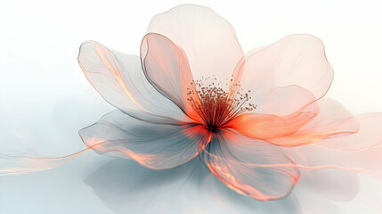 Abstract Illustration of a Peach and Gray Flower with Delicate Petals