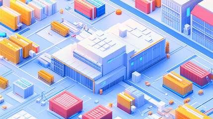 Fototapeta premium Connected warehouses sharing data in a global logistics ecosystem.