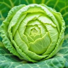 Fototapeta premium A fresh green cabbage, isolated on a plain white background, showcasing its crisp texture and natural layers, perfect for healthy food or organic produce concepts.