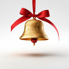 Golden Bell with Red Ribbon for Christmas