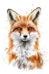 Obraz premium A majestic fox portrait showcasing intricate details and vibrant colors against a soft, splattered background in a woodland setting. Generative AI