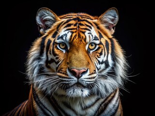 Fototapeta premium Bengal Tiger Close-up, Black Background, Landscape Photography, Banner Design