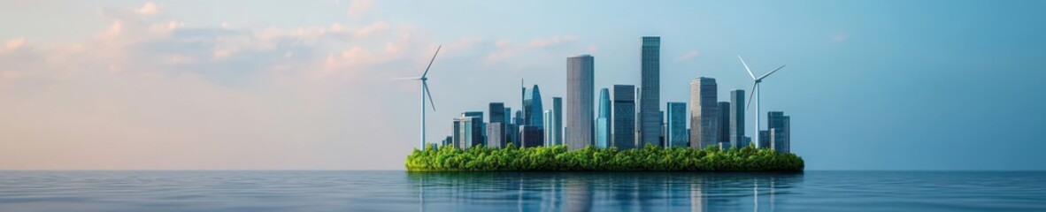 Fototapeta premium Floating green city concept enhancing climate resilience and sustainable infrastructure in urban coastal environments