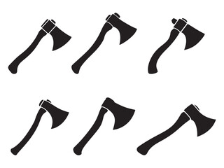 Black axe silhouette set isolated on white background. Axe icon set vector illustration