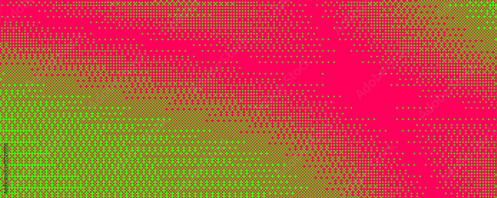 Poster Pixel pattern background with bitmap game texture. Dotted dither vector red and green gradient bg. Abstract geometric noisy screen tone. Retro digital wallpaper