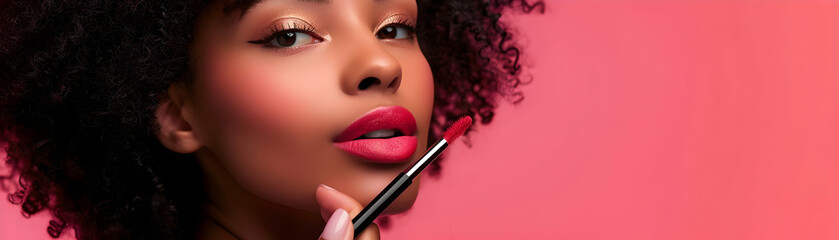 Vibrant Red Lipstick Application on Black Woman with Curly Hair -  Beauty Illustration
