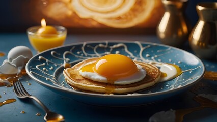 fried eggs in a plate A delicious breakfast scene featuring a perfectly cooked egg with toast