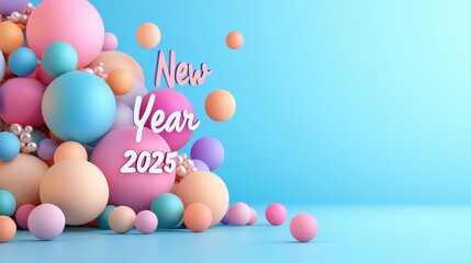 Illustration of New Year 2025 written in soft pastel gradient text