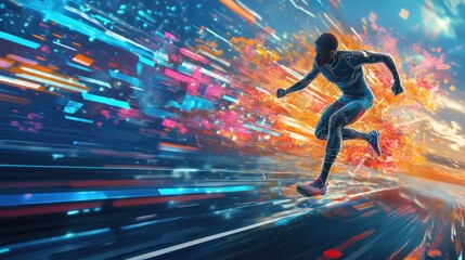 Dynamic runner with vibrant motion trails.