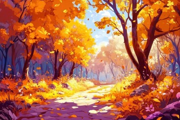 Lush foliage in a serene forest setting depicted in an anime style.