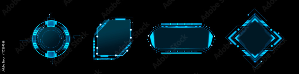 Poster hud frames set for computer game ui isolated on black background. vector realistic illustration of n