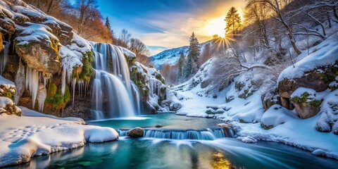 Frozen Waterfall Winter Landscape Serenity