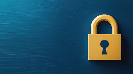 Fototapeta premium A golden padlock on a textured blue background, symbolizing security and protection.
