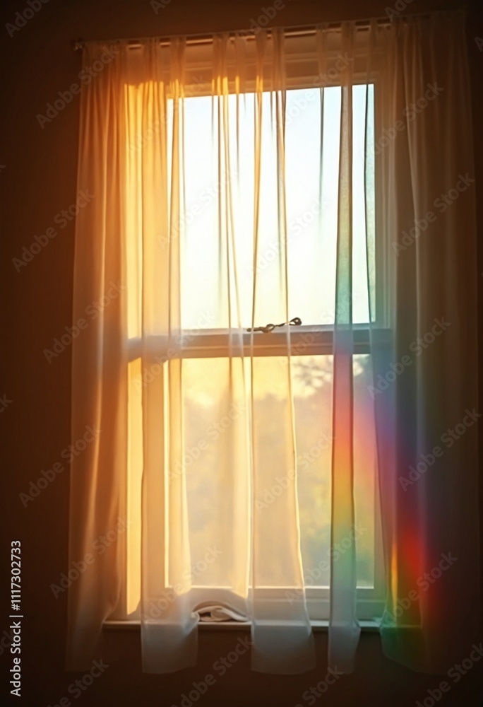 Aufkleber sunlight through sheer curtains creating lovely light effects on window