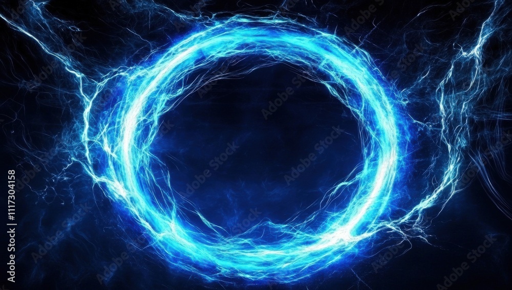 Canvas Prints a mesmerizing abstract blue neon background featuring a glowing circular frame.