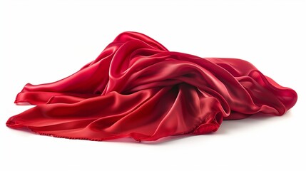 A vibrant red silk scarf neatly draped, isolated on a white background, showcasing its fine texture and delicate folds.