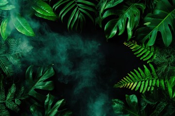 Lush greenery embracing misty forest nature scene close-up shot tranquil environment top-down perspective serenity concept