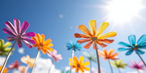 Obraz premium Colorful flowers in sunny field, brightening landscape with joy