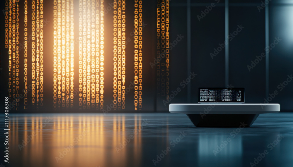 Poster futuristic control center with augmented reality display and digital elements