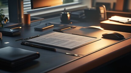 Modern Desk Workspace Showing Documents And Accessories