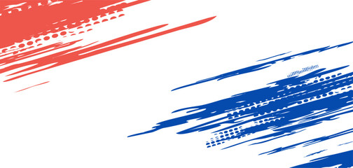 Abstract design with red and blue brush strokes.
