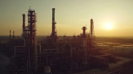 Fototapeta premium Industrial Refinery Sunset Silhouette Complex Structure