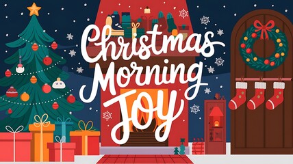 Fototapeta premium Christmas Morning Joyful Fireplace Scene Festive Gifts