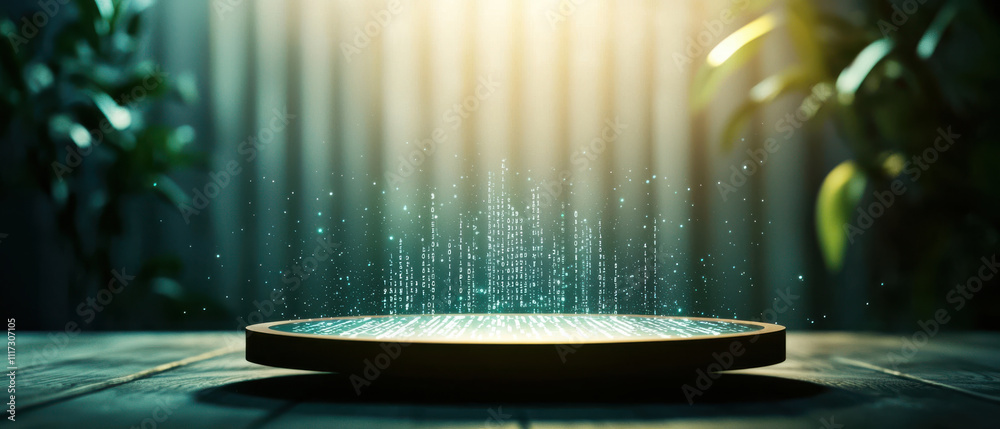 Poster holographic user interface displaying digital data and patterns