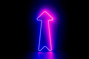 A neon sign with a blue arrow pointing upwards