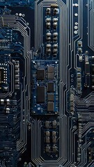 Microchip motherboard high tech design, electricity of boards and hash boards, graphic cards and data of computer