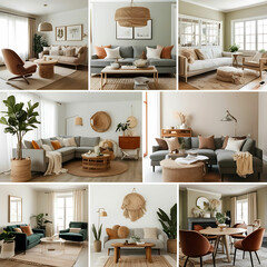Fototapeta premium Stylish Interior Spaces with Thoughtful Furniture Arrangements, Decor Items, and Cozy Setups