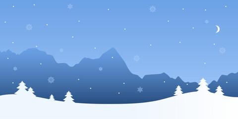 Obraz premium Winter landscape featuring snowy fields and trees with copy space for text. Vector background for for holiday greetings, seasonal banners and promotional designs