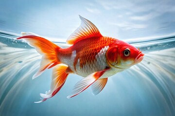 Fototapeta premium Red Koi Fish in Water, Rule of Thirds, Clean Background