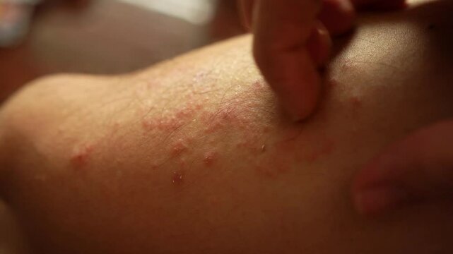 Scratching on rash on leg skin