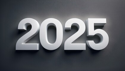 モダンな白い「2025」と暗いグレー背景、洗練されたミニマルスタイル
