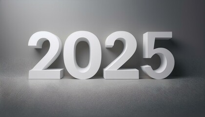 シンプルで控えめな灰色背景の「2025」、落ち着いた雰囲気を演出
