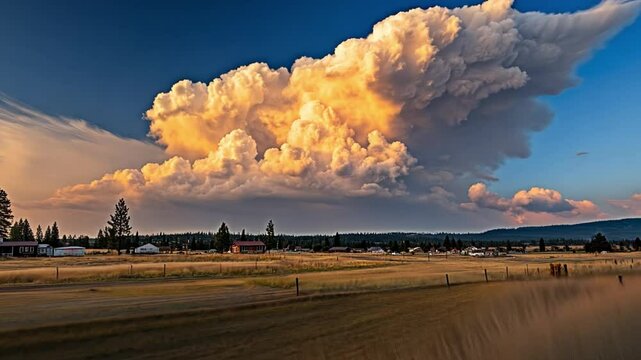 Pyrocumulus clouds forming from wildfires, towering high into the sky with dramatic shapes.