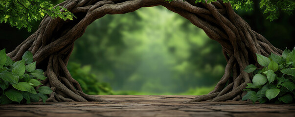 Obraz premium A natural archway formed by intertwining roots and vibrant green foliage.